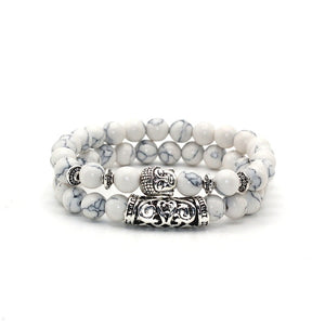 Silver Plated Buddha Head Charm Natural Stone Beads Bracelet