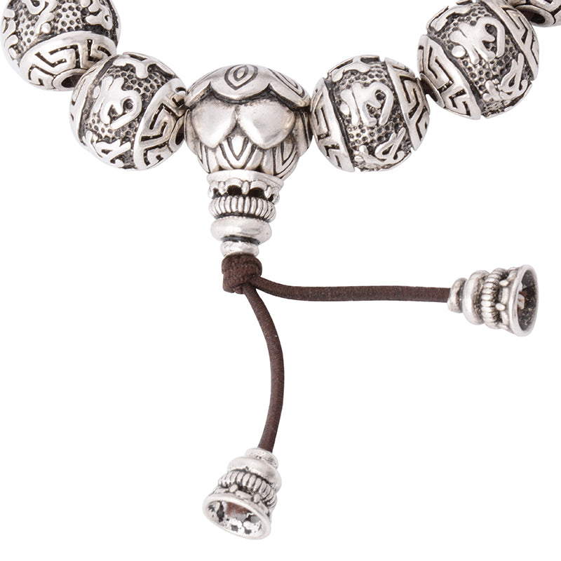 Tibetan Buddhism Brass Silver Plated Charm Rope Bracelet