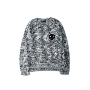 Gray Sweater Smiling Face Patch Casual Sweater