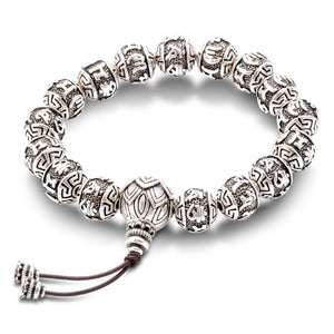 Tibetan Buddhism Brass Silver Plated Charm Rope Bracelet