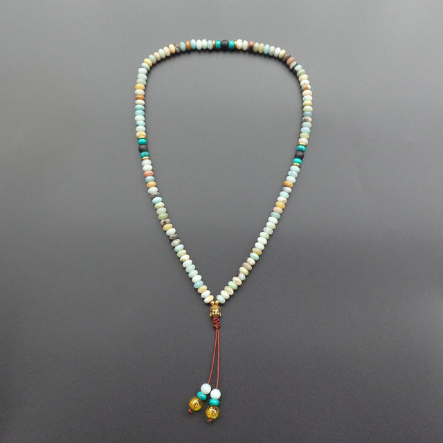 108 Stone Beads with Buddha Head Mala Necklace