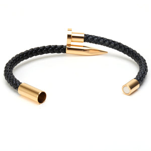 6mm Weave Genuine leather Nail Bracelet