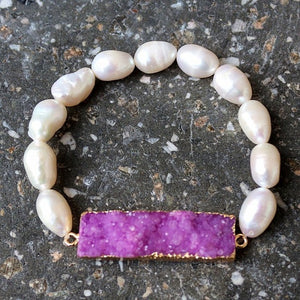 Natural Crystal Pendant & Shell Bead Bracelet (Women)