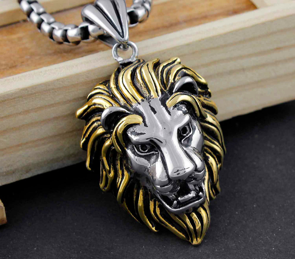 Silver And Gold Stainless Steel Lion Head