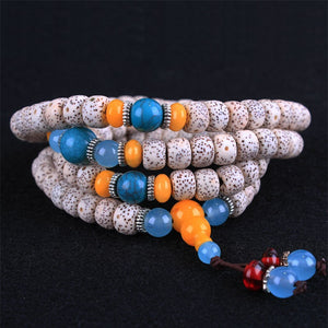 Pure Natural Original  Bodhi Seed Bracelet Beeswax Blue Tibet Buddhist Bead Bracelet